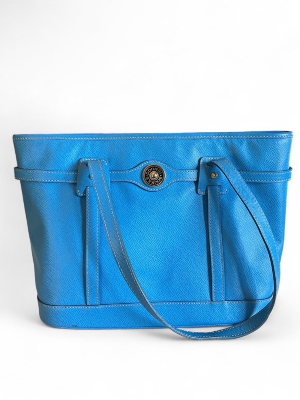 Dooney & Bourke Turquoise Leather Tote with Logo Medallion